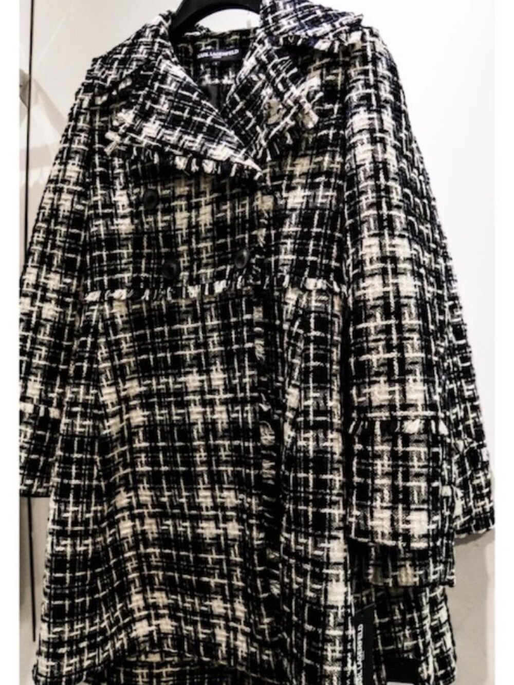 Karl Lagerfeld Paris Tweed Coat, Black, White and Blue